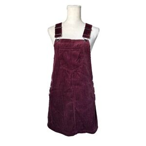 FOREVER 21 Corduroy Mini Length Overall Burgundy Strap Jumper Dress - Size S NWT